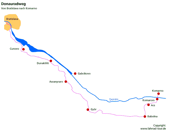 Karte Donauradweg 11.Etappe Ungarn