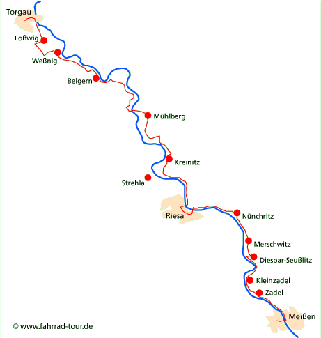 Karte Elberadweg Dresden - Strehla