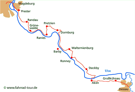Karte Elberadweg