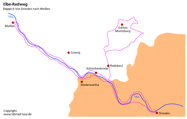 Karte Elberadweg Dresden - Mei&szlig;en