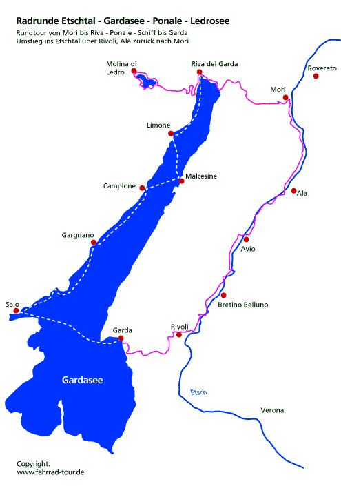 Karte Etschtalradweg, Gardasee, Ponale