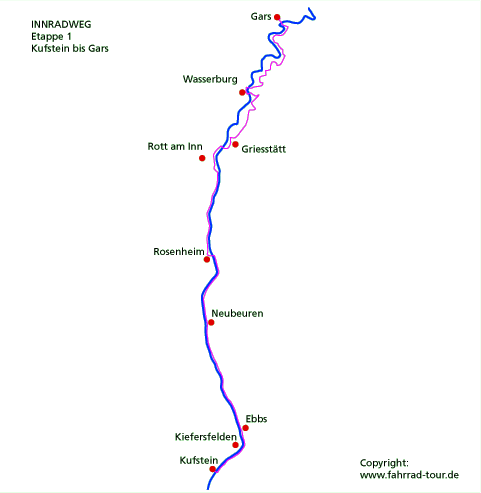 Karte Innradweg Etappe Kufstein bis Gars