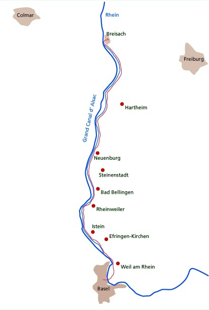 Karte Rheinradweg Straßburg - Karlsruhe