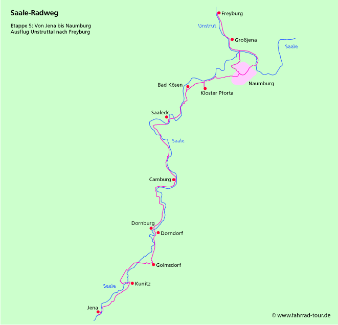 Karte Saaleradweg Etappe 5 von Jena nacvh Naumburg