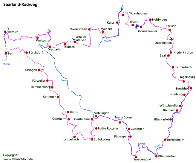 Karte Saarlandradweg