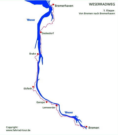 Karte Weserradweg Etappe 5