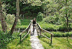 Über eine Holzbrücke
