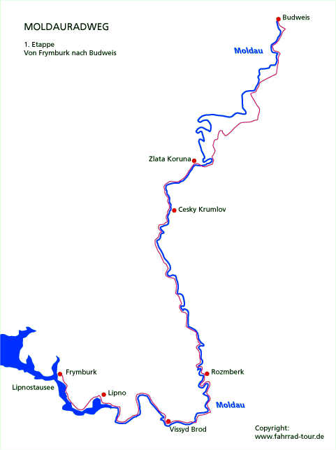 Karte Etappe 1 Moldauradweg