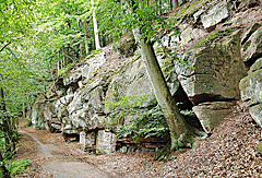 Steile Buntsandstein-Felswand