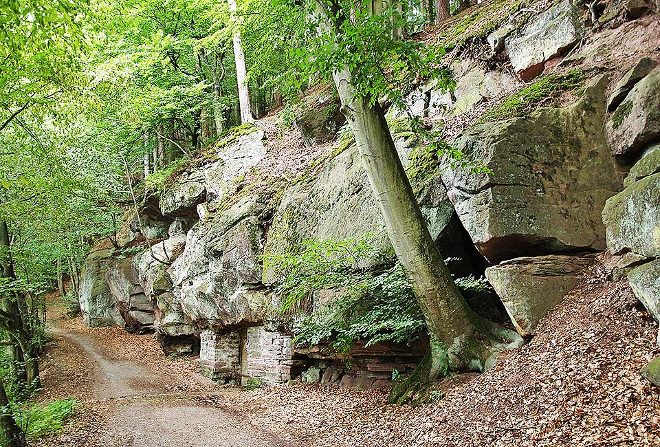 Steile Buntsandstein-Felswand