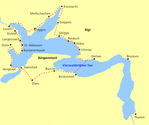 Karte der Radtour Rund um den Vierwaldstätter See
