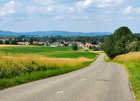 Abfahrt nach Leitwiller - im Hintergrund der Pfälzer Wald