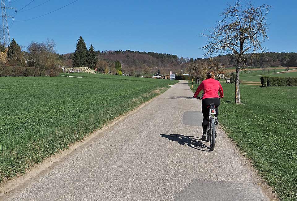 Der Radweg führt entlang von Gartengrundstücken im Schlittenbachtal