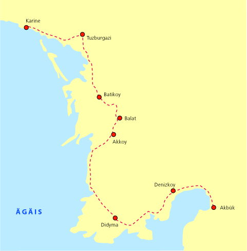 Karte der Radtour von Karine nach Abkük
