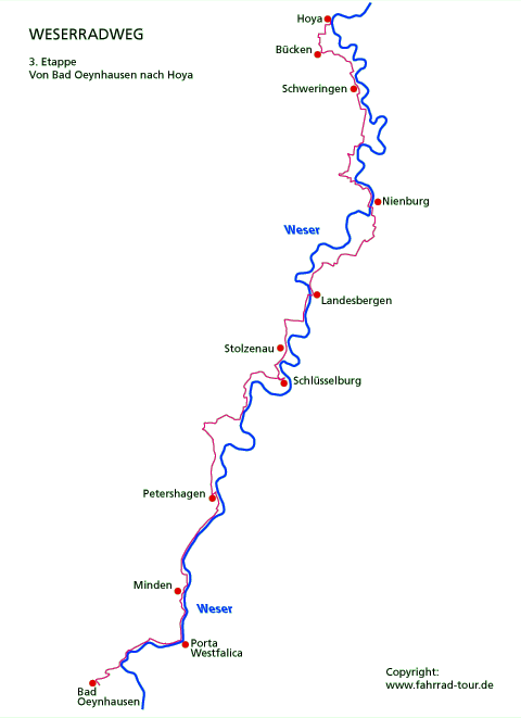 Karte Weserradweg Etappe 1