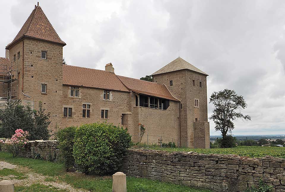 Das Schloss in Gevrey-Chambertin ist von Weinlagen umgeben.