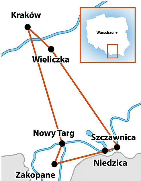 Karte Krakau und Pieninger Weg